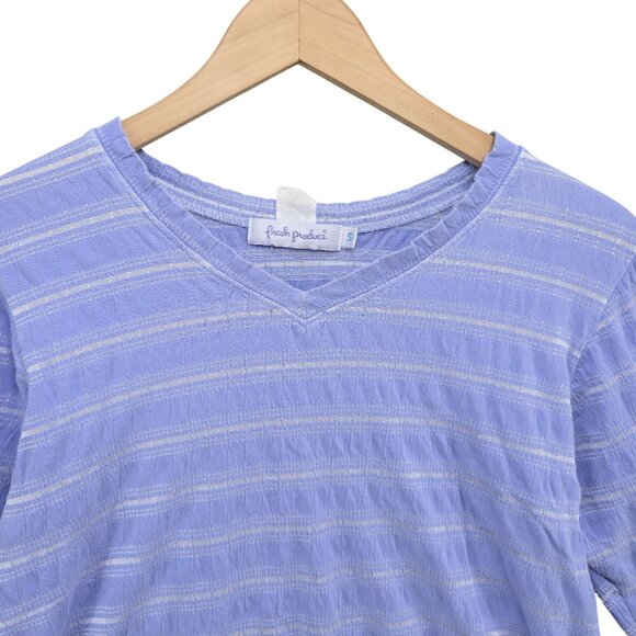 Fresh Produce Striped Top Womens Purple 3/4 Sleeve V Neck Pullover Size S - Picture 3 of 7